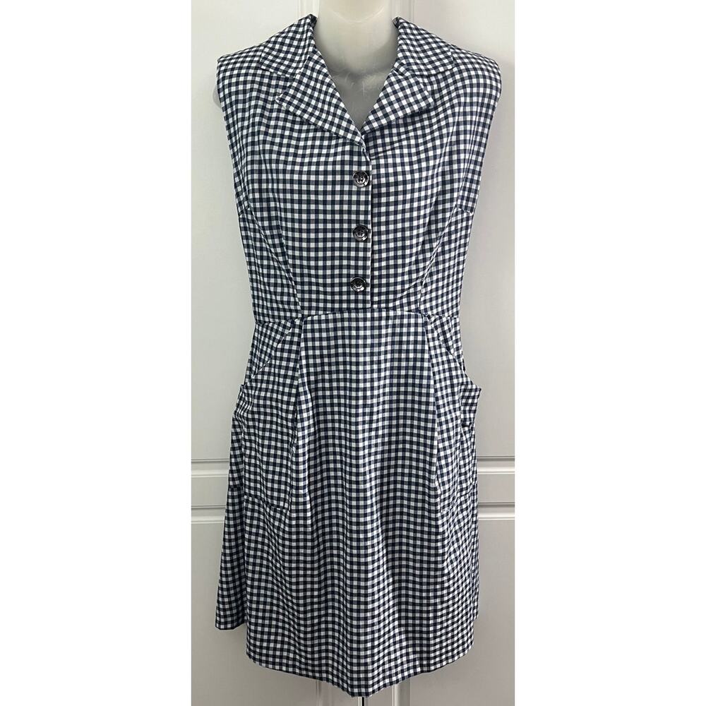 F.X. Missony Vintage Inspired Blue/White Gingham Sleeveless Dress Size 8 (42 EU)